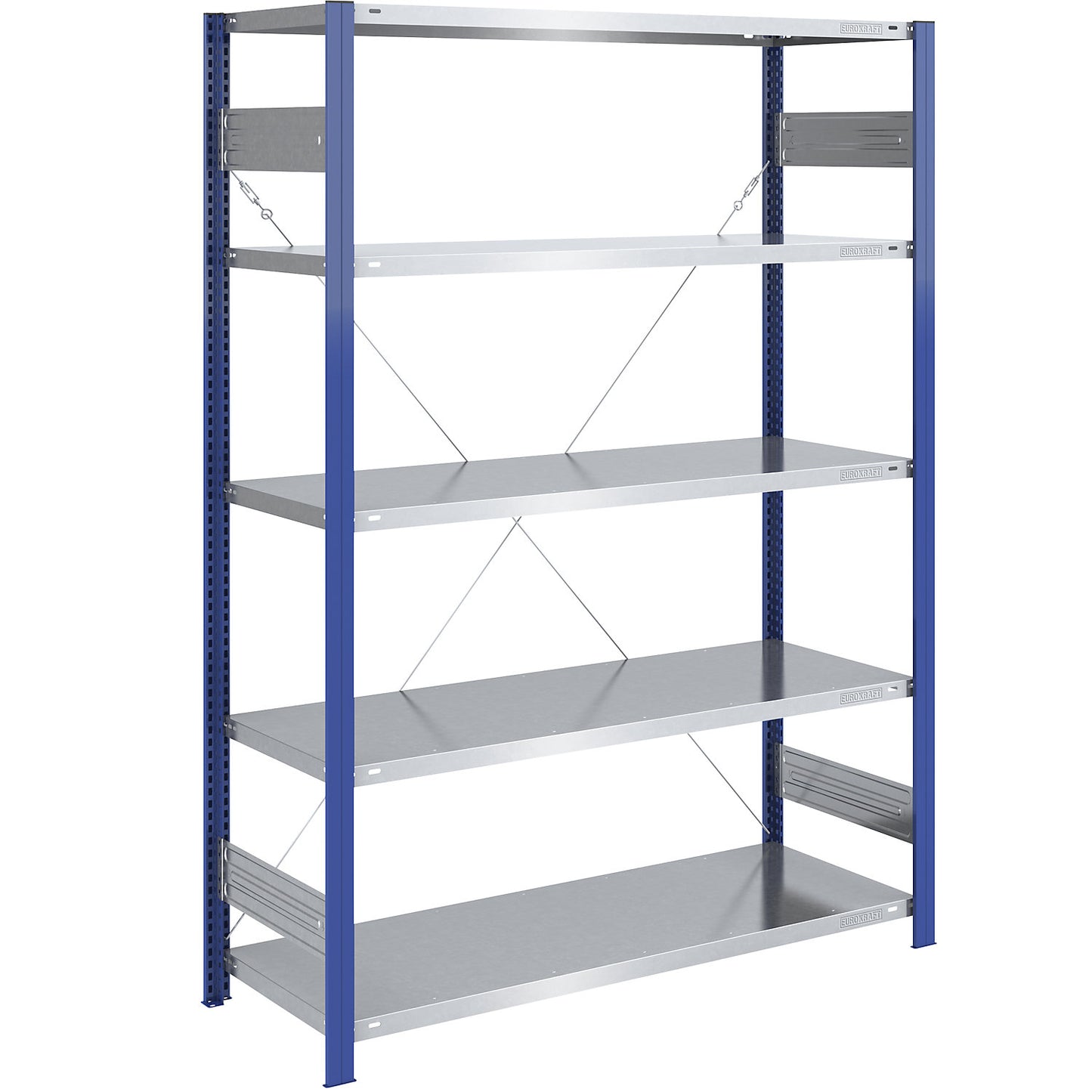 Boltless shelving unit, light duty, single-sided, HxWxD 2000 x 1300 x 600 mm, blue/zinc plated, standard shelf unit.