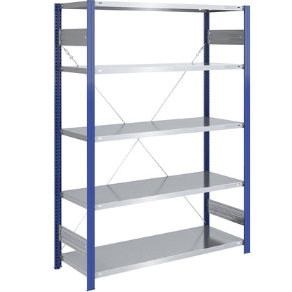 Boltless shelving unit, light duty, single-sided, HxWxD 2000 x 1300 x 600 mm, blue/zinc plated, standard shelf unit.