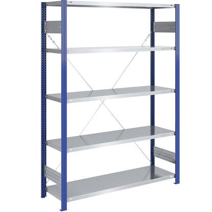Boltless shelving unit, light duty, single-sided, HxWxD 2000 x 1300 x 500 mm, blue/zinc plated, standard shelf unit.