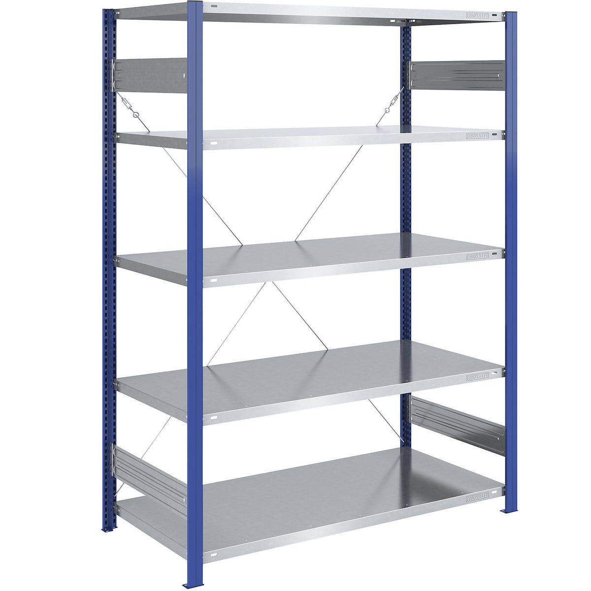 Boltless shelving unit, light duty, single-sided, HxWxD 2000 x 1300 x 800 mm, blue/zinc plated, standard shelf unit.