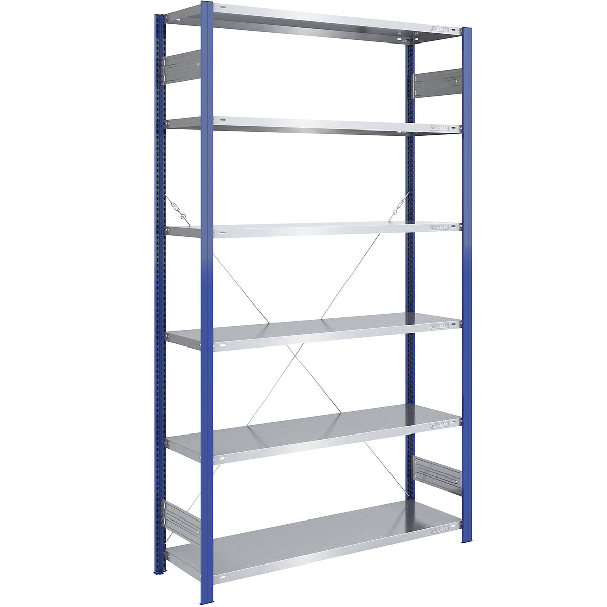 Boltless shelving unit, light duty, single-sided, HxWxD 2500 x 1300 x 500 mm, blue/zinc plated, standard shelf unit.