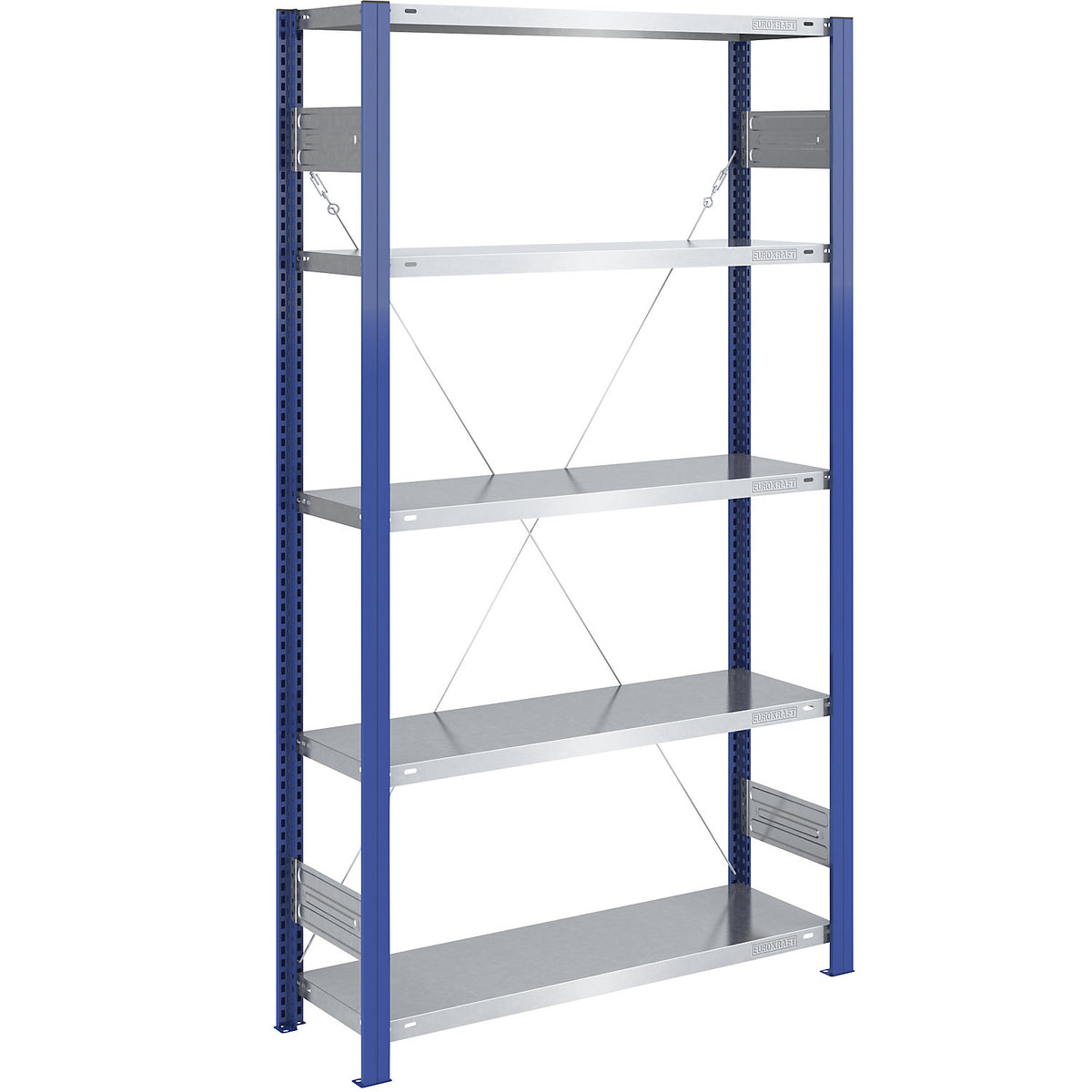 Boltless shelving unit, light duty, single-sided, HxWxD 2000 x 1000 x 400 mm, blue/zinc plated, standard shelf unit.