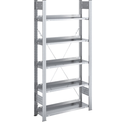 Boltless filing shelf unit, zinc plated, shelf height 1750 mm, single sided, standard shelf unit, WxD 750 x 300 mm.