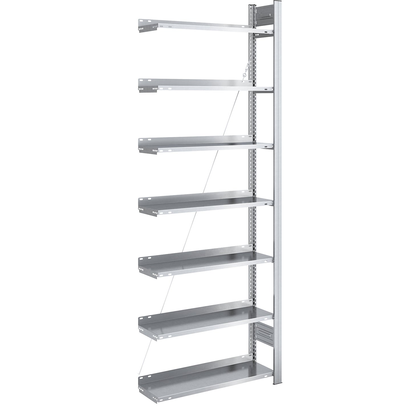 Boltless filing shelf unit, zinc plated, shelf height 2350 mm, single sided, extension shelf unit, WxD 750 x 300 mm.