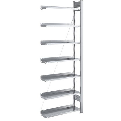 Boltless filing shelf unit, zinc plated, shelf height 2350 mm, single sided, extension shelf unit, WxD 750 x 300 mm.