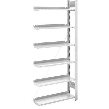 Boltless filing shelf unit, RAL 7035, shelf height 2000 mm, single sided, extension shelf unit, WxD 750 x 300 mm.