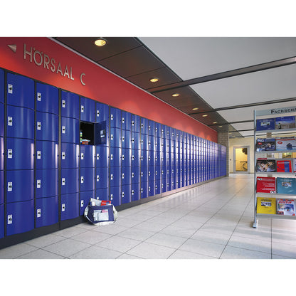 Resisto 4-fold compartment locker, 3 compartments, light grey / gentian blue.