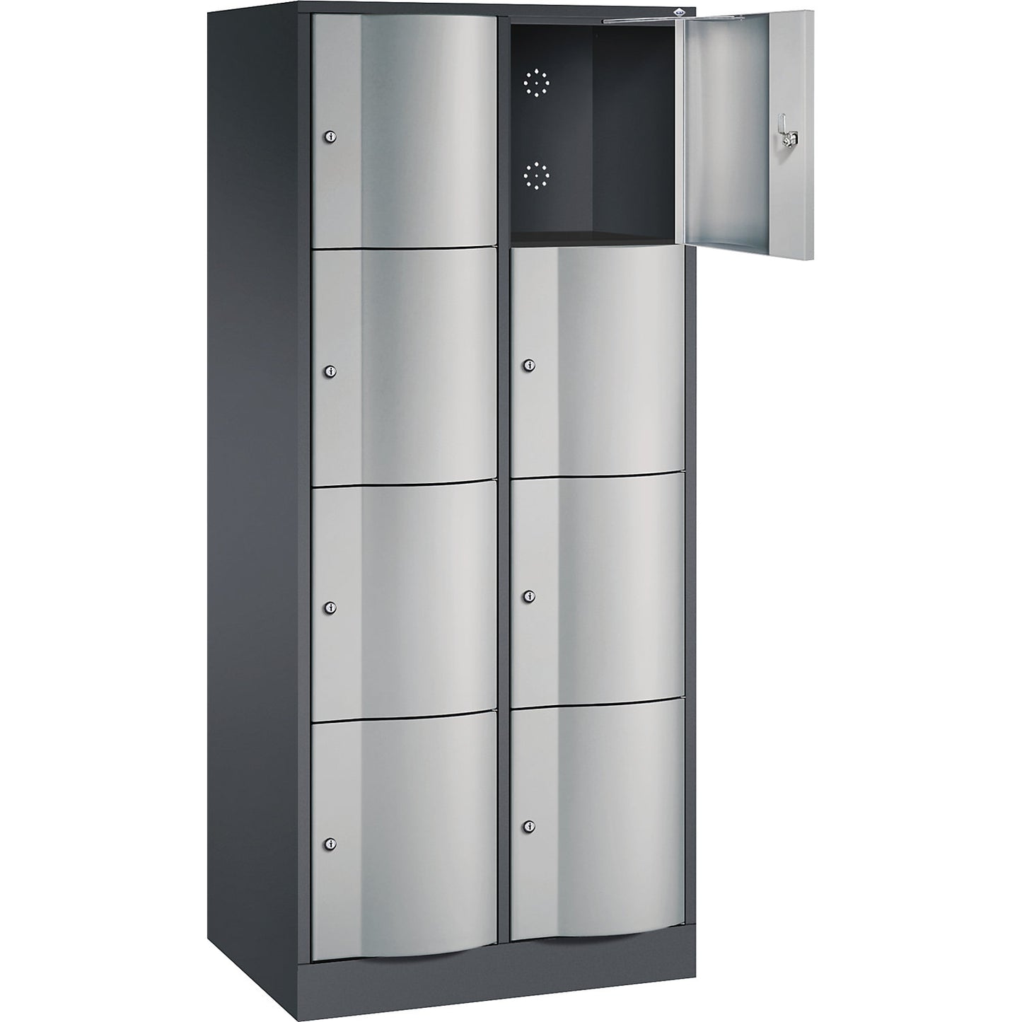 Resisto 4-fold compartment locker, 2 compartments, black grey / white aluminium.