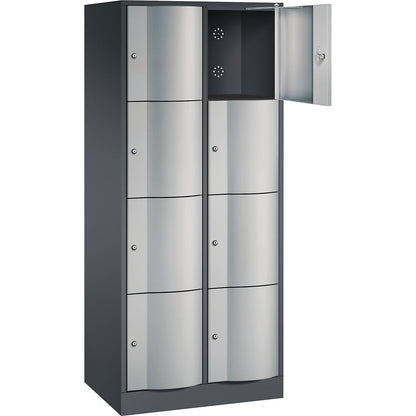 Resisto 4-fold compartment locker, 2 compartments, black grey / white aluminium.