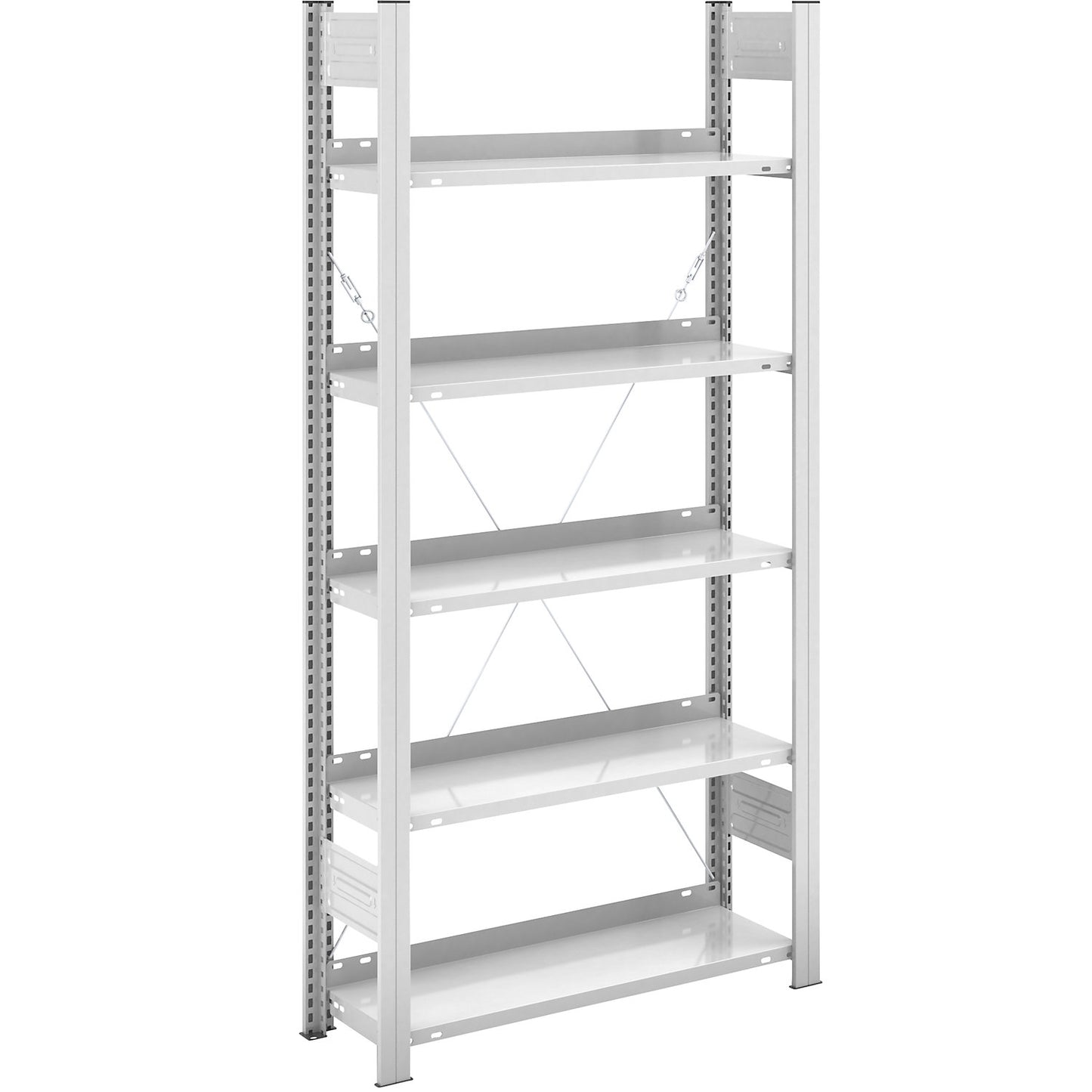 Boltless filing shelf unit, RAL 7035, shelf height 1750mm, single sided, standard shelf unit, WxD 750 x 300 mm.