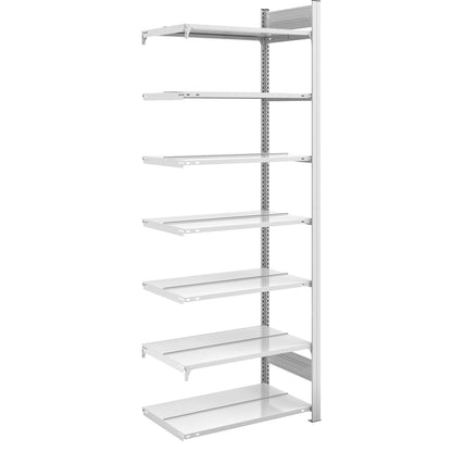 Boltless filing shelf unit, RAL 7035, shelf height 2350 mm, double sided, extension shelf unit, WxD 750 x 600 mm.