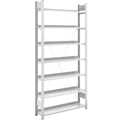 Boltless filing shelf unit, RAL 7035, shelf height 2350 mm, single sided, standard shelf unit, WxD 1000 x 300 mm.