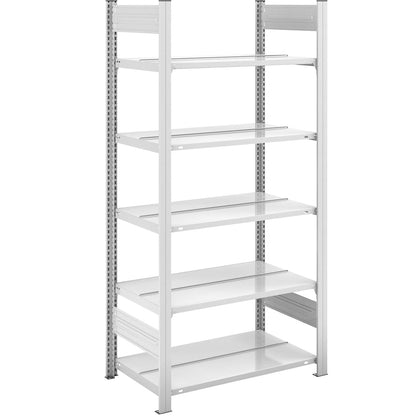 Boltless filing shelf unit, RAL 7035, shelf height 1750 mm, double sided, standard shelf unit, WxD 750 x 600 mm.