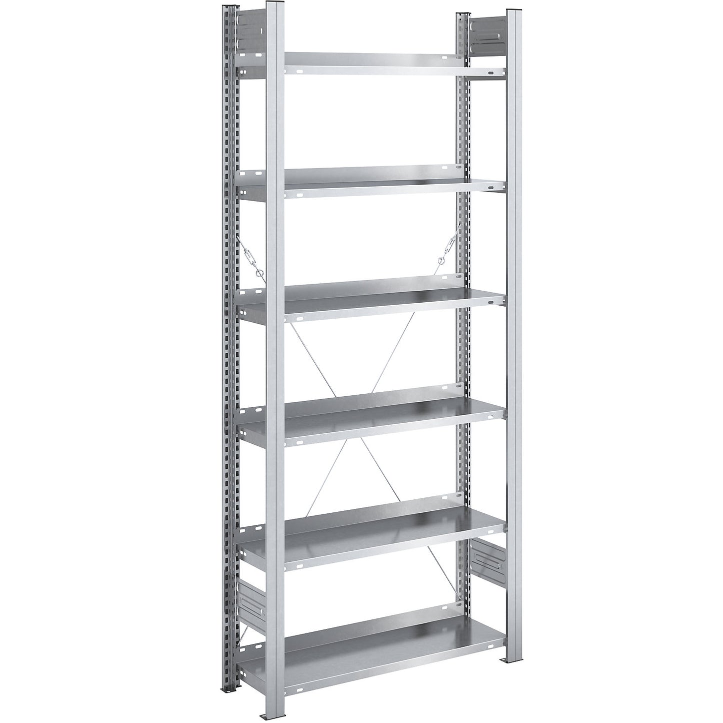 Boltless filing shelf unit, zinc plated, shelf height 2000 mm, single sided, standard shelf unit, WxD 750 x 300 mm.