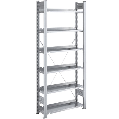 Boltless filing shelf unit, zinc plated, shelf height 2000 mm, single sided, standard shelf unit, WxD 750 x 300 mm.