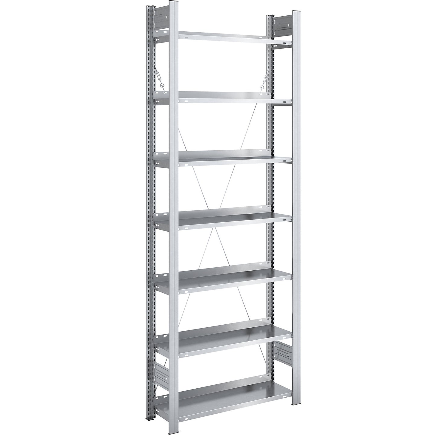 Boltless filing shelf unit, zinc plated, shelf height 2350 mm, single sided, standard shelf unit, WxD 750 x 300 mm.