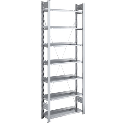 Boltless filing shelf unit, zinc plated, shelf height 2350 mm, single sided, standard shelf unit, WxD 750 x 300 mm.