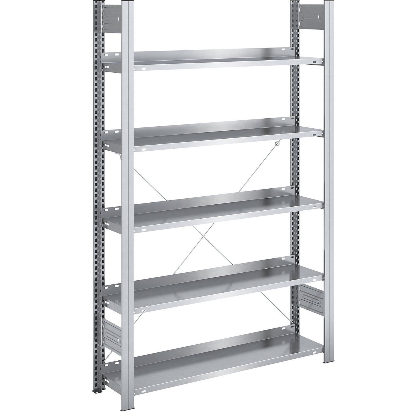 Boltless filing shelf unit, zinc plated, shelf height 1750 mm, single sided, standard shelf unit, WxD 1000 x 300 mm.