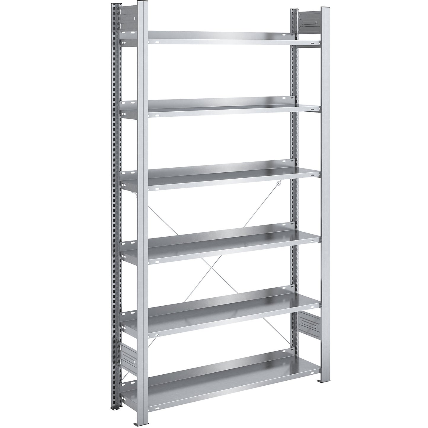 Boltless filing shelf unit, zinc plated, shelf height 2000 mm, single sided, standard shelf unit, WxD 1000 x 300 mm.