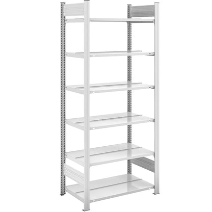 Boltless filing shelf unit, RAL 7035, shelf height 2000 mm, double sided, standard shelf unit, WxD 750 x 600 mm.