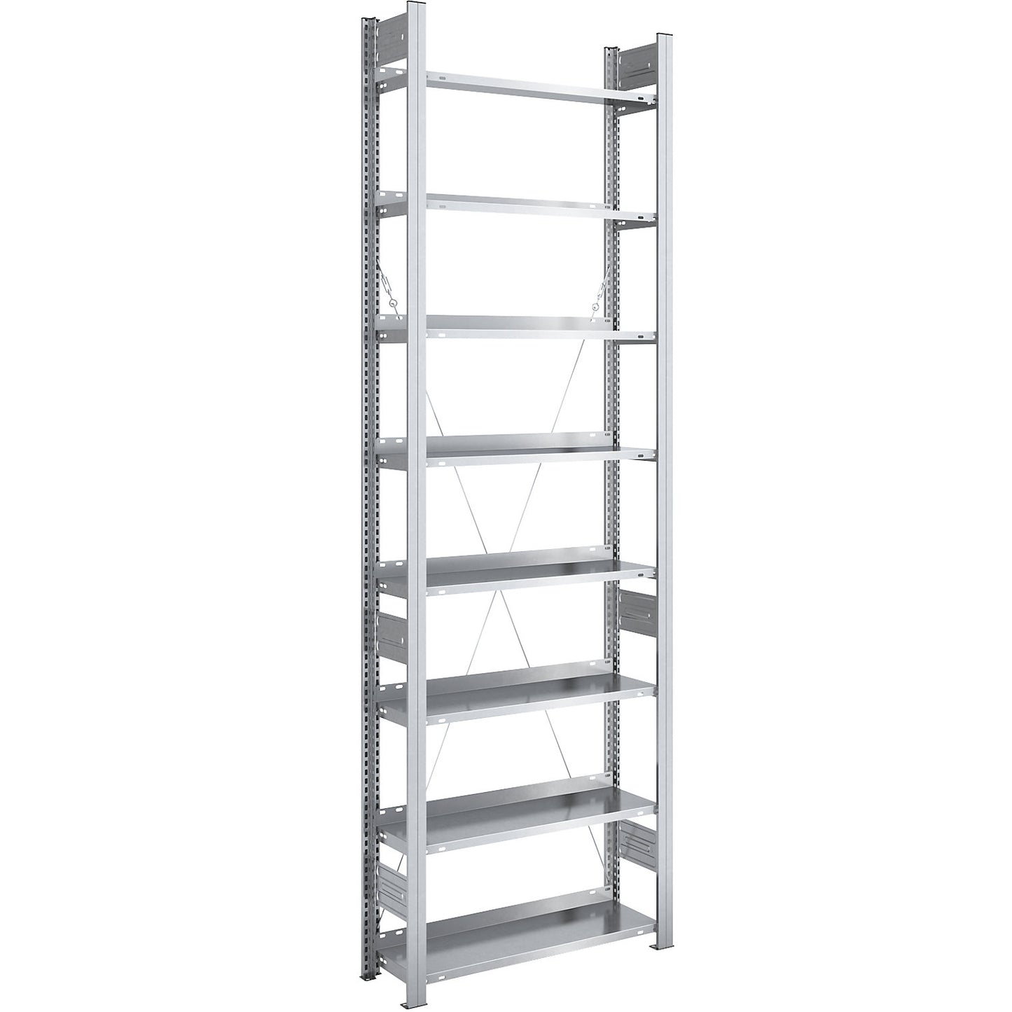 Boltless filing shelf unit, zinc plated, shelf height 2700 mm, single sided, standard shelf unit, WxD 750 x 300 mm.