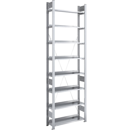 Boltless filing shelf unit, zinc plated, shelf height 2700 mm, single sided, standard shelf unit, WxD 750 x 300 mm.