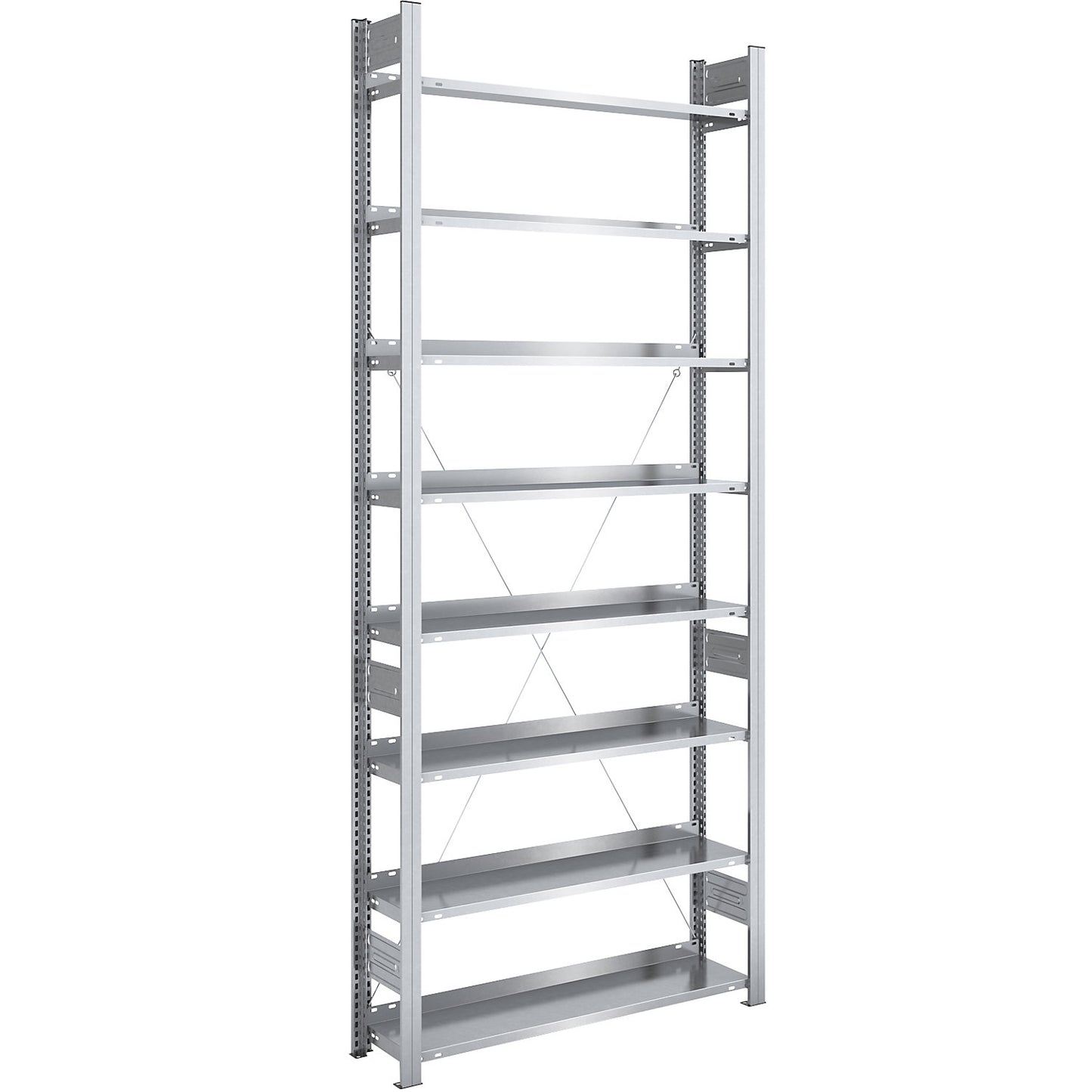 Boltless filing shelf unit, zinc plated, shelf height 2700 mm, single sided, standard shelf unit, WxD 1000 x 300 mm.