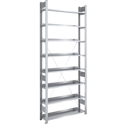 Boltless filing shelf unit, zinc plated, shelf height 2700 mm, single sided, standard shelf unit, WxD 1000 x 300 mm.