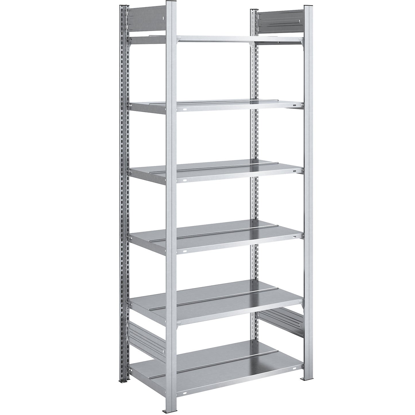 Boltless filing shelf unit, zinc plated, shelf height 2000 mm, double sided, standard shelf unit, WxD 750 x 600 mm.