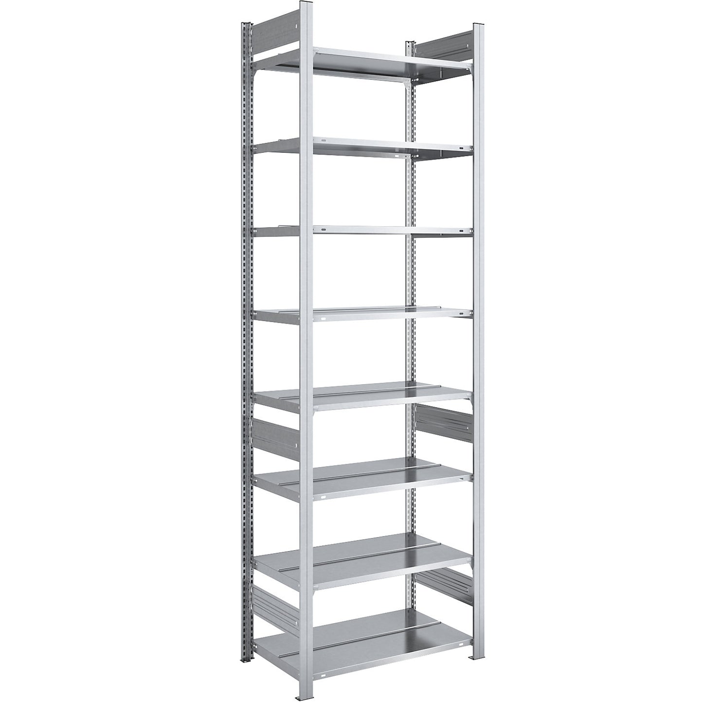 Boltless filing shelf unit, zinc plated, shelf height 2700 mm, double sided, standard shelf unit, WxD 750 x 600 mm.
