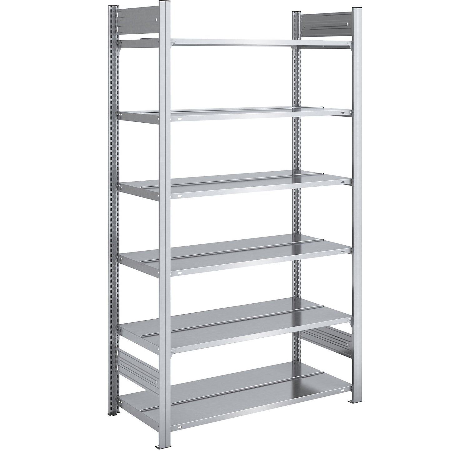 Boltless filing shelf unit, zinc plated, shelf height 2000 mm, double sided, standard shelf unit, WxD 1000 x 600 mm.