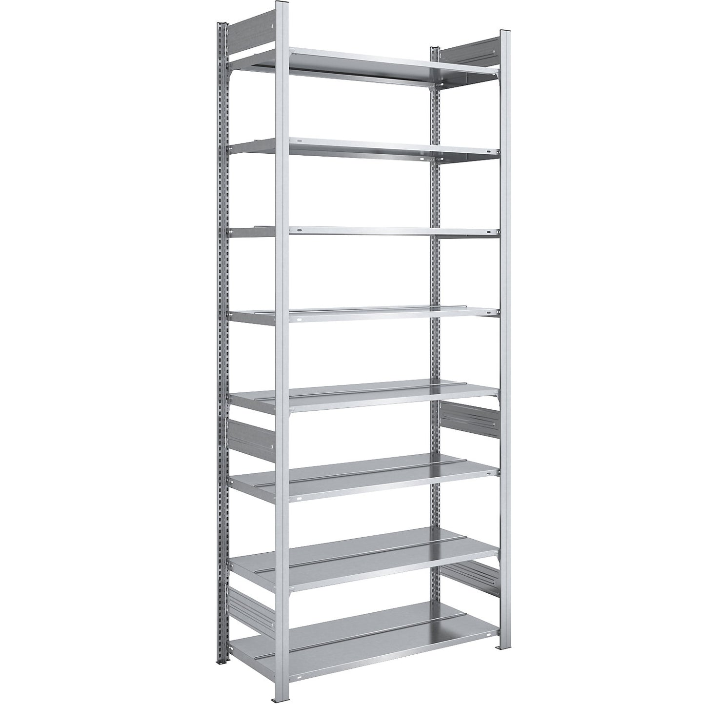 Boltless filing shelf unit, zinc plated, shelf height 2700 mm, double sided, standard shelf unit, WxD 1000 x 600 mm.