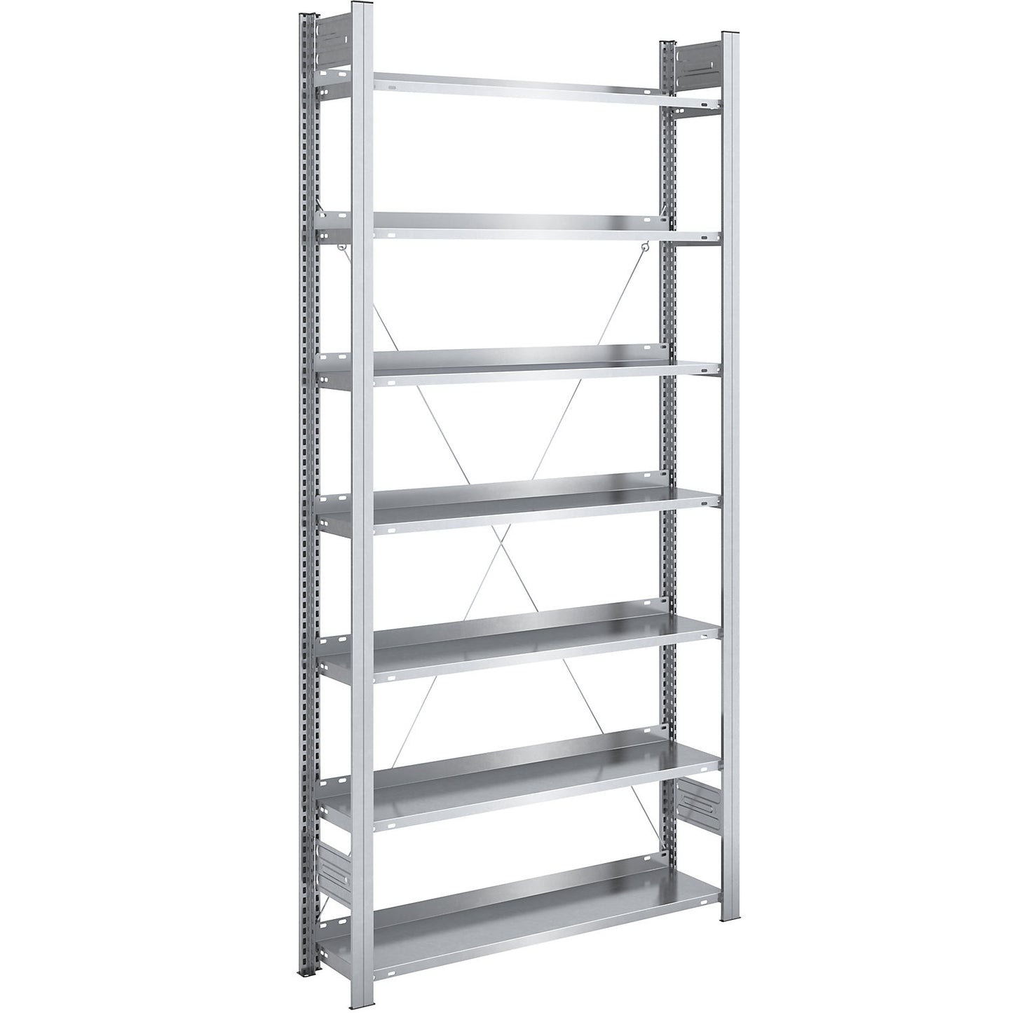 Boltless filing shelf unit, zinc plated, shelf height 2350 mm, single sided, standard shelf unit, WxD 1000 x 300 mm.