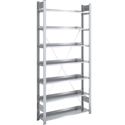 Boltless filing shelf unit, zinc plated, shelf height 2350 mm, single sided, standard shelf unit, WxD 1000 x 300 mm.