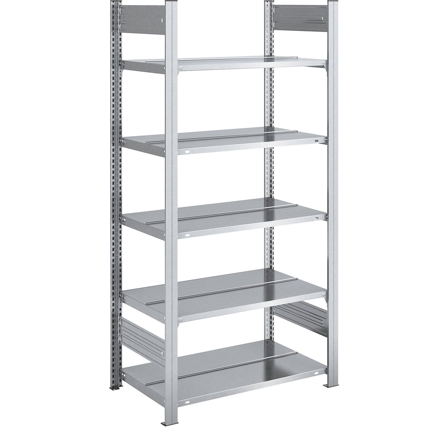 Boltless filing shelf unit, zinc plated, shelf height 1750 mm, double sided, standard shelf unit, WxD 750 x 600 mm.