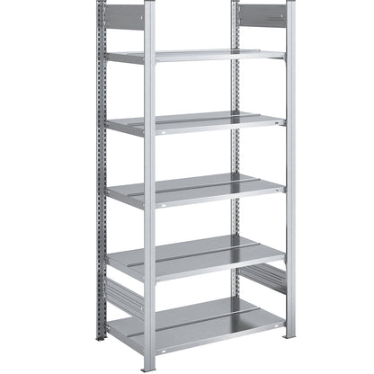 Boltless filing shelf unit, zinc plated, shelf height 1750 mm, double sided, standard shelf unit, WxD 750 x 600 mm.