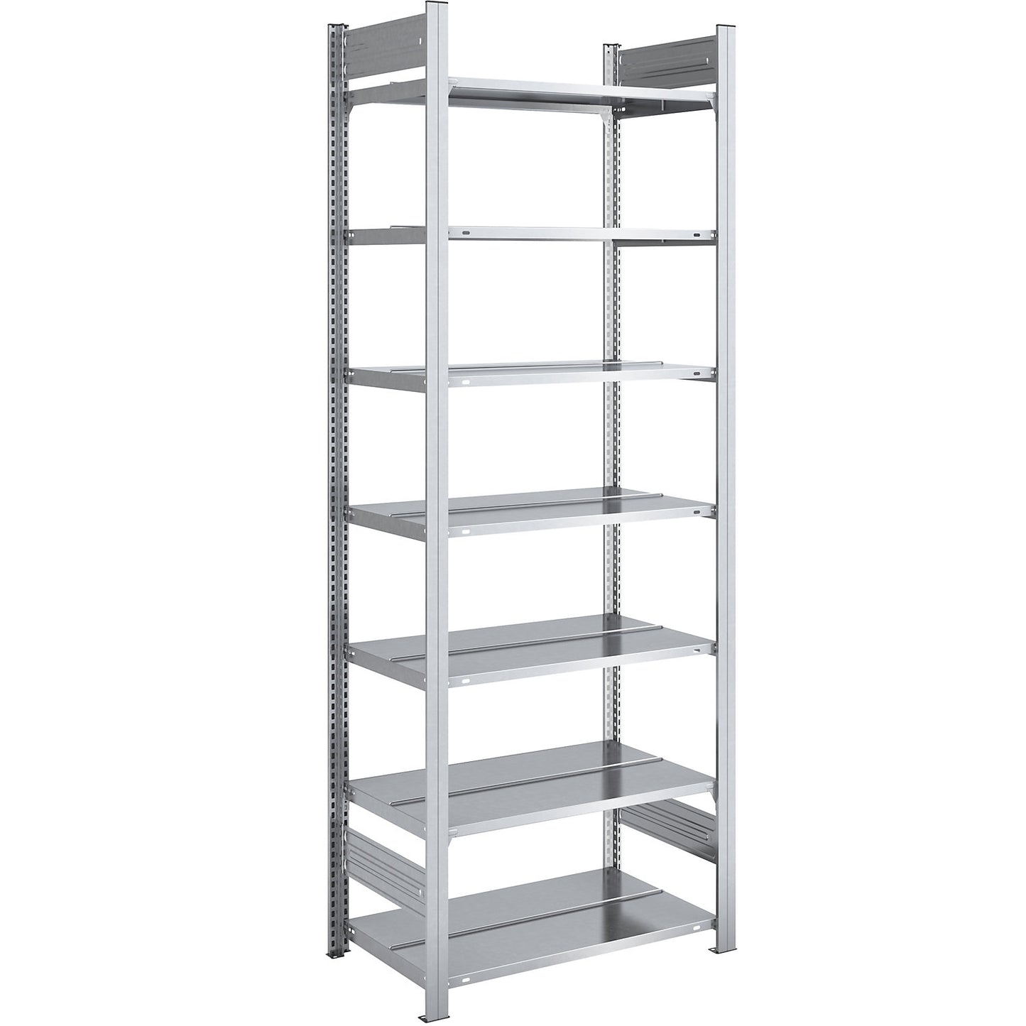 Boltless filing shelf unit, zinc plated, shelf height 2350 mm, double sided, standard shelf unit, WxD 750 x 600 mm.