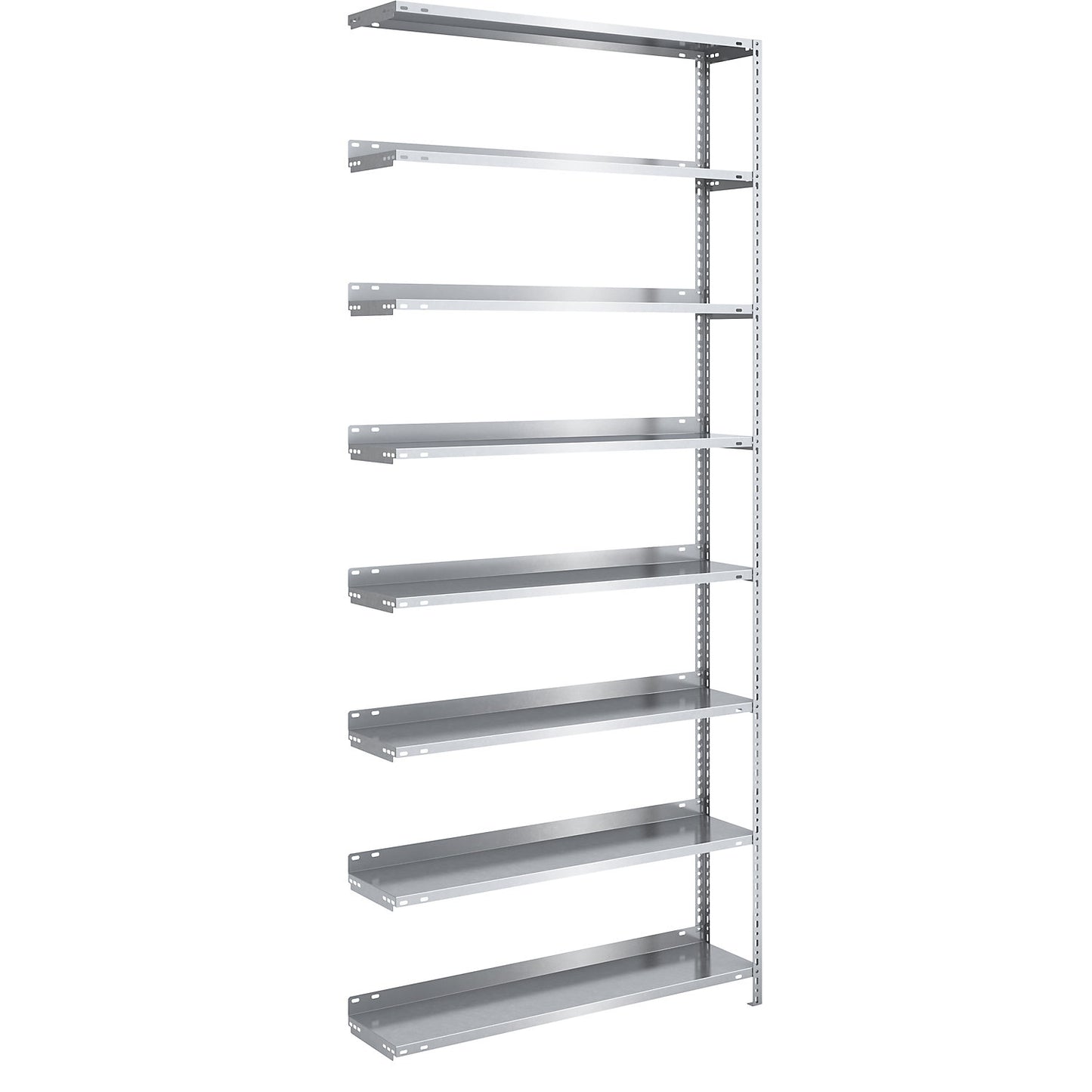 Bolt-together archive shelving, zinc plated, shelf height 2550 mm, extension shelf, width x depth 1000 x 300 mm.