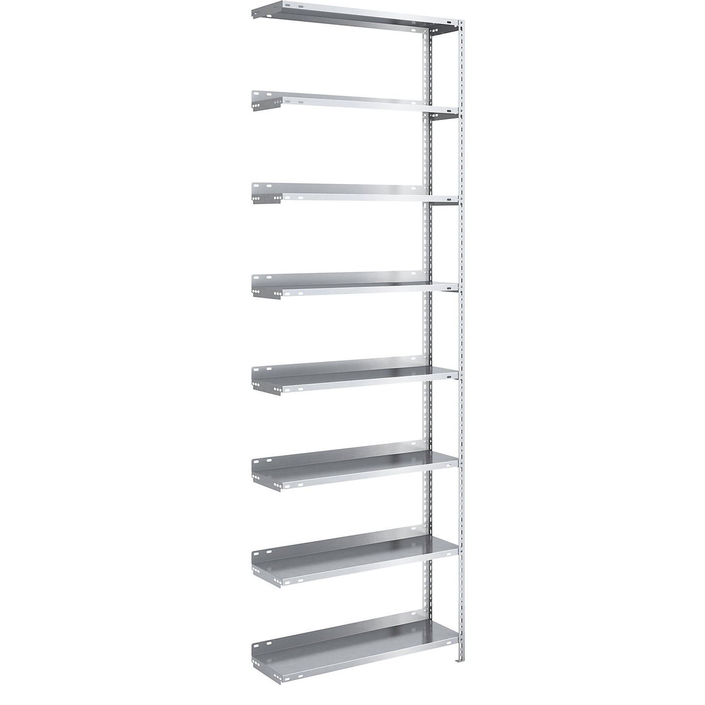 Bolt-together archive shelving, zinc plated, shelf height 2550 mm, extension shelf, width x depth 750 x 300 mm.