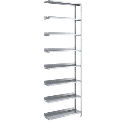 Bolt-together archive shelving, zinc plated, shelf height 2550 mm, extension shelf, width x depth 750 x 300 mm.