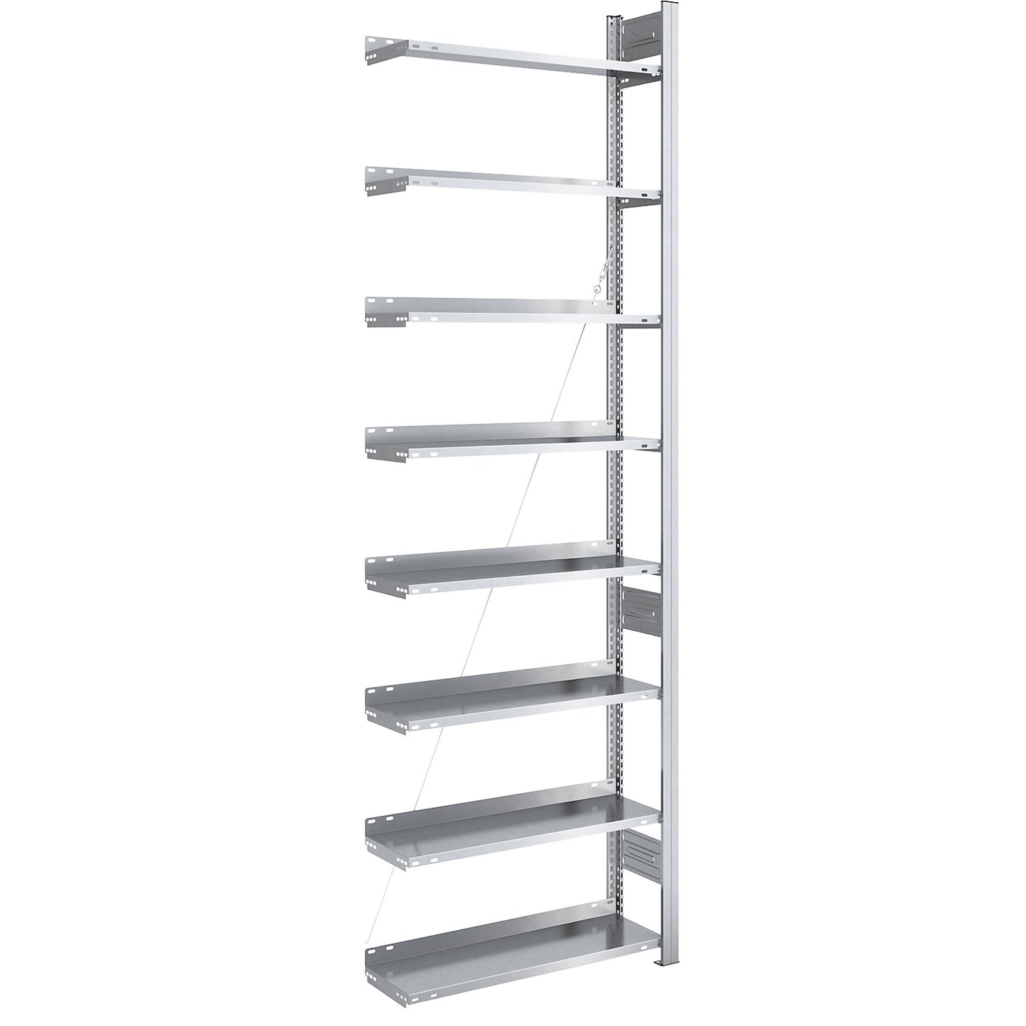 Boltless filing shelf unit, zinc plated, shelf height 2700 mm, single sided, extension shelf unit, WxD 750 x 300 mm.