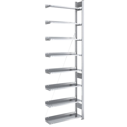 Boltless filing shelf unit, zinc plated, shelf height 2700 mm, single sided, extension shelf unit, WxD 750 x 300 mm.