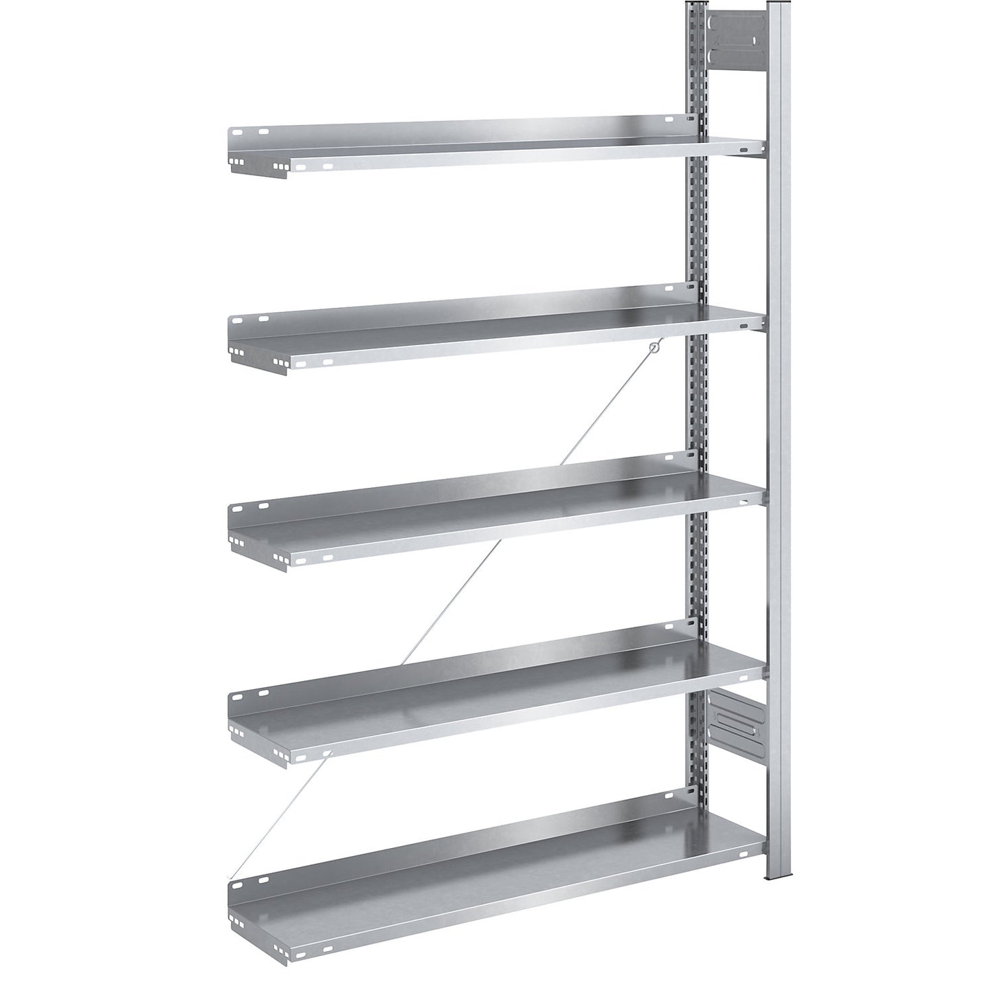 Boltless filing shelf unit, zinc plated, shelf height 1750 mm, single sided, extension shelf unit, WxD 1000 x 300 mm.