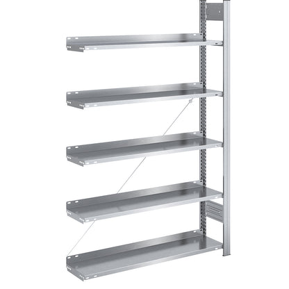 Boltless filing shelf unit, zinc plated, shelf height 1750 mm, single sided, extension shelf unit, WxD 1000 x 300 mm.