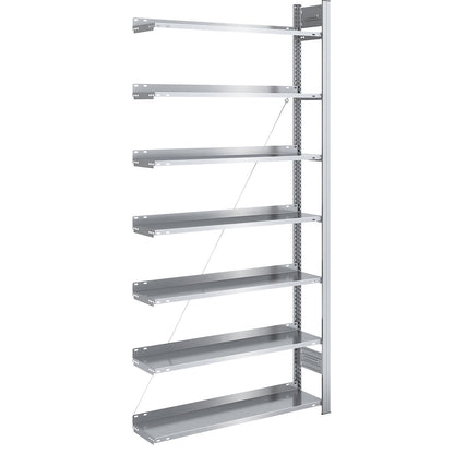 Boltless filing shelf unit, zinc plated, shelf height 2350 mm, single sided, extension shelf unit, WxD 1000 x 300 mm.