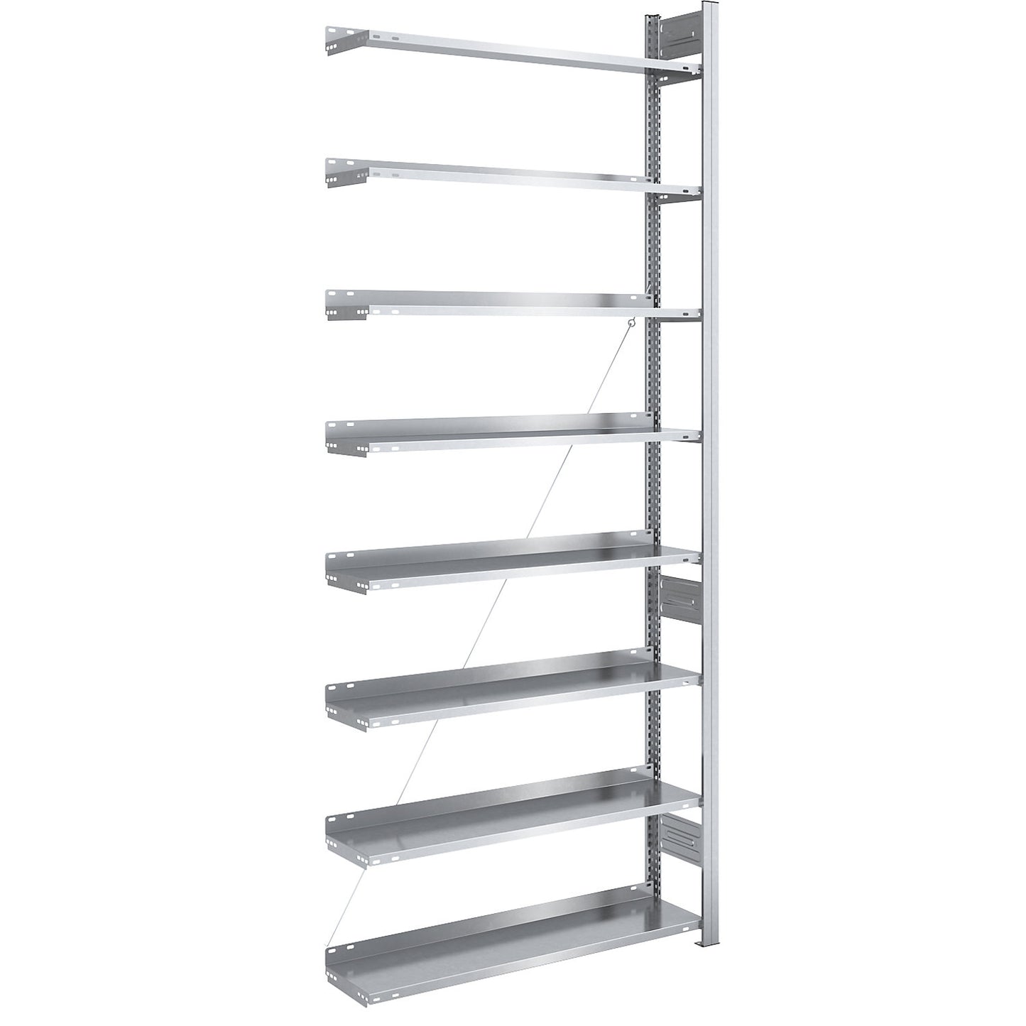 Boltless filing shelf unit, zinc plated, shelf height 2700 mm, single sided, extension shelf unit, WxD 1000 x 300 mm.