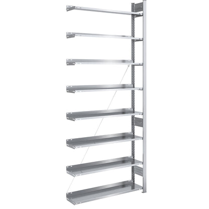 Boltless filing shelf unit, zinc plated, shelf height 2700 mm, single sided, extension shelf unit, WxD 1000 x 300 mm.