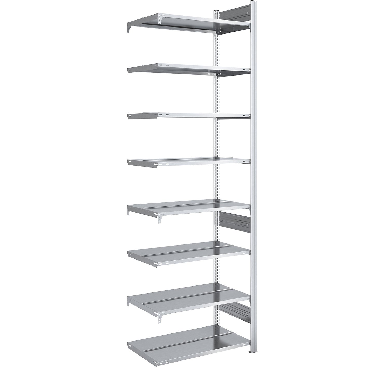 Boltless filing shelf unit, zinc plated, shelf height 2700 mm, double sided, extension shelf unit, WxD 750 x 600 mm.