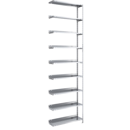 Bolt-together archive shelving, zinc plated, shelf height 2900 mm, extension shelf, width x depth 750 x 300 mm.