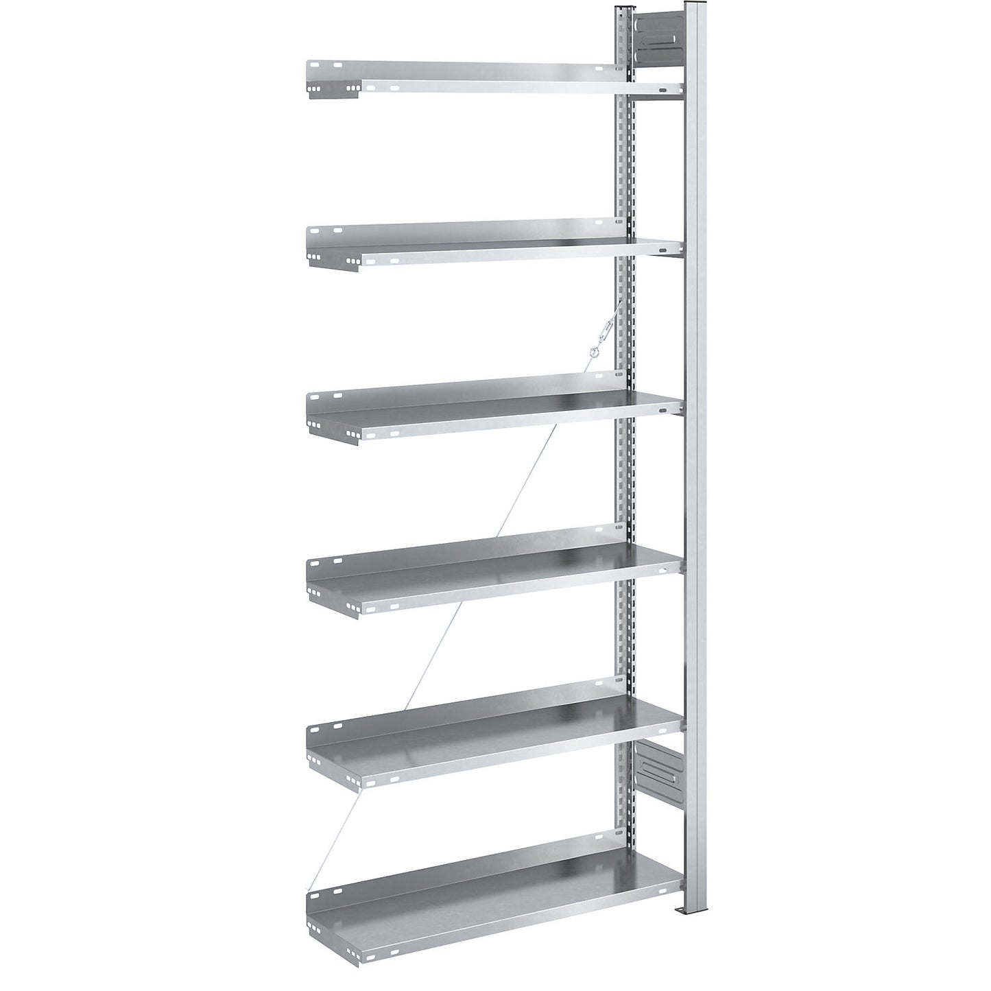 Boltless filing shelf unit, zinc plated, shelf height 2000 mm, single sided, extension shelf unit, WxD 750 x 300 mm.